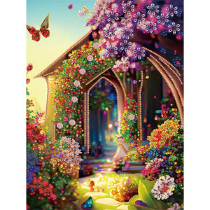 Garden House 30*40CM(Canvas) Partial Special Shaped Drill Diamond Painting