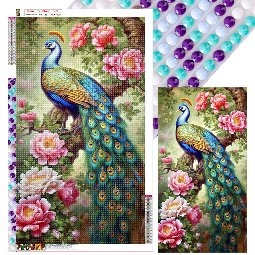 Peony Peacock 45*75CM(Canvas) Full Round Drill Diamond Painting