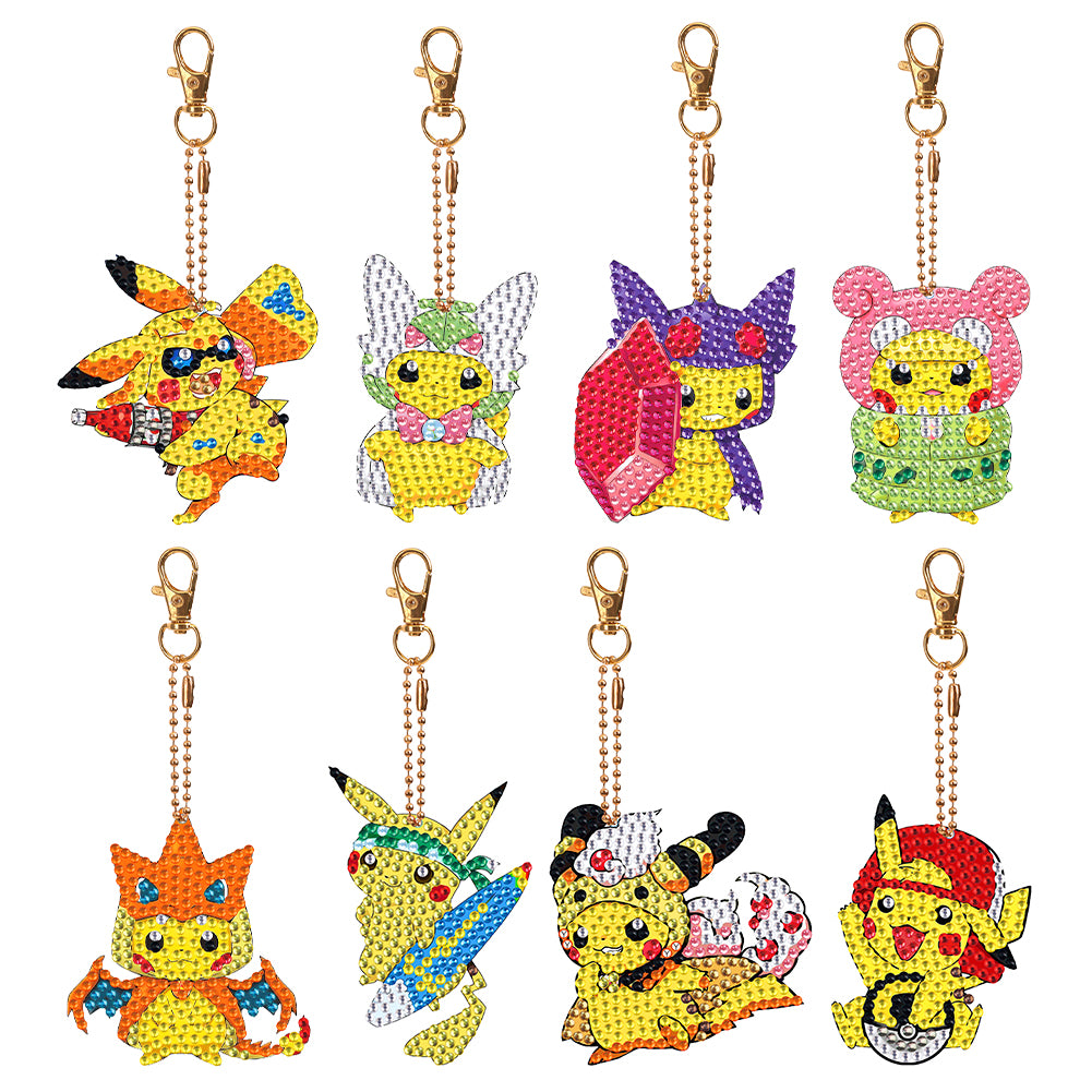 DIY Diamond Art Keychains Handmade Point Drill Key Ring Pikachu Lady Bag Pendant