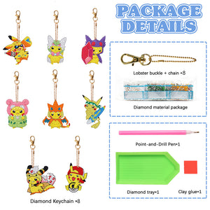 DIY Diamond Art Keychains Handmade Point Drill Key Ring Pikachu Lady Bag Pendant