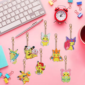 DIY Diamond Art Keychains Handmade Point Drill Key Ring Pikachu Lady Bag Pendant