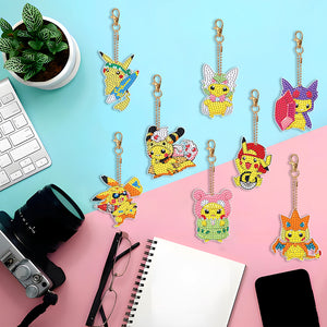 DIY Diamond Art Keychains Handmade Point Drill Key Ring Pikachu Lady Bag Pendant