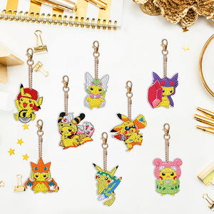 DIY Diamond Art Keychains Handmade Point Drill Key Ring Pikachu Lady Bag Pendant