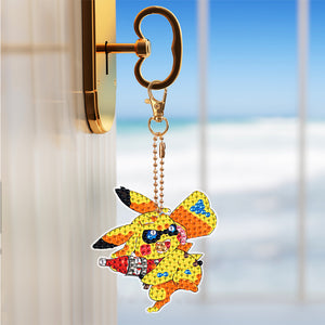 DIY Diamond Art Keychains Handmade Point Drill Key Ring Pikachu Lady Bag Pendant