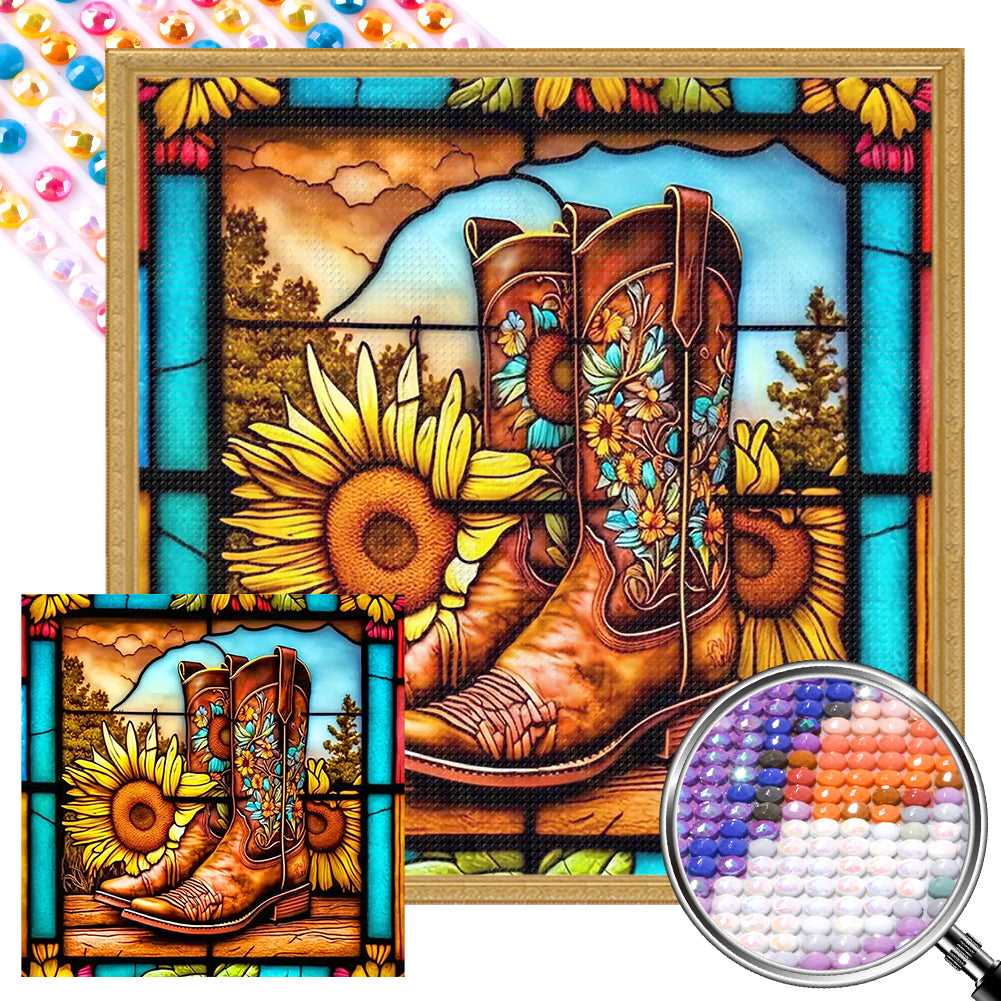 Sunflower Chelsea Boots 40*40CM(Picture) Full Round Drill Diamond Painting