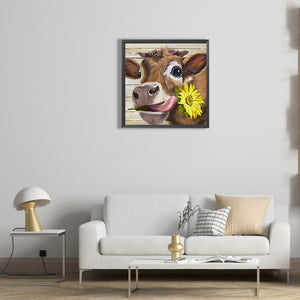 Sunflower And Cow 30*30CM(Canvas) Full Round Drill Diamond Painting