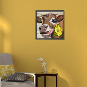 Sunflower And Cow 30*30CM(Canvas) Full Round Drill Diamond Painting