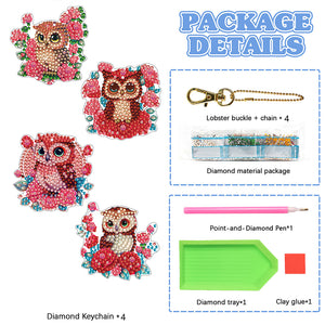 DIY Gem Keychains Handmade 4pcs Pocket Mirror Diamond Mosaic Kit Decoration Gift