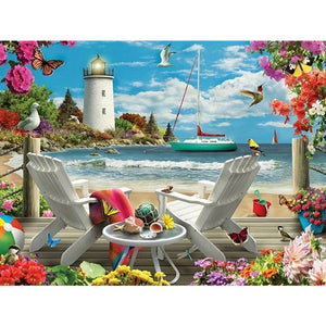 Seaside Seat 40*30CM(Canvas) Full Round Drill Diamond Painting