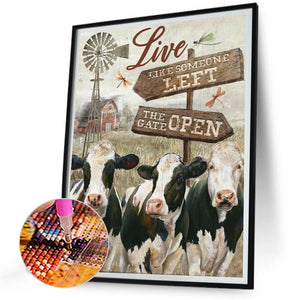 Cattle Field Sign 30*40CM(Canvas) Full Round Drill Diamond Painting