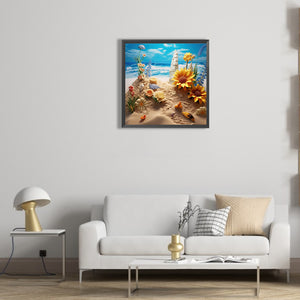 Sunflower Beach 30*30CM(Canvas) Full Round Drill Diamond Painting