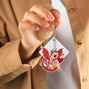 DIY Diamond Art Key Rings Cartoon Keychain Supplies Gift for Kids (Dragon)
