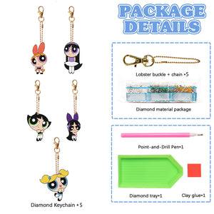 DIY Diamond Art Key Rings Cartoon Keychain Supplies Gift for Kids (Girl)
