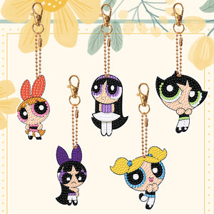 DIY Diamond Art Key Rings Cartoon Keychain Supplies Gift for Kids (Girl)