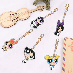 DIY Diamond Art Key Rings Cartoon Keychain Supplies Gift for Kids (Girl)