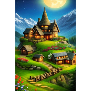 Hill Hut 40*60CM(Picture) Round Drill Diamond Painting