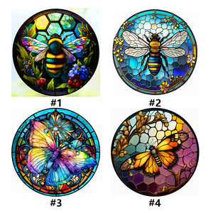 Round Plate Glass Painting - Butterfly Bee 30*30CM(Canvas) Full Round Drill Diamond Painting