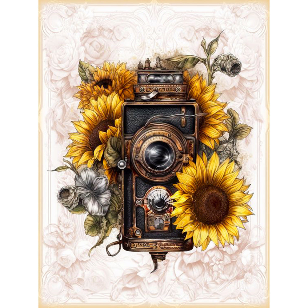 Sunflower And Camera 30*40CM(Canvas) Full Round Drill Diamond Painting