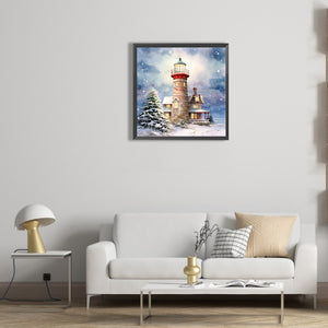 Christmas Winter Snowflake Lighthouse 30*30CM(Canvas) Full Round Drill Diamond Painting