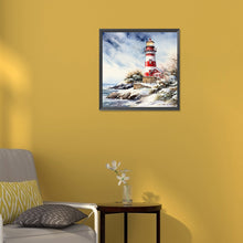 Load image into Gallery viewer, Christmas Winter Snowflake Lighthouse 30*30CM(Canvas) Full Round Drill Diamond Painting
