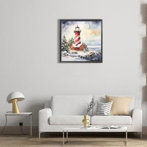 Christmas Winter Snowflake Lighthouse 30*30CM(Canvas) Full Round Drill Diamond Painting