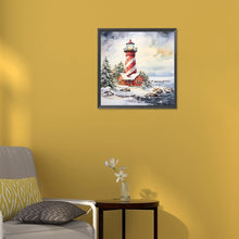 Load image into Gallery viewer, Christmas Winter Snowflake Lighthouse 30*30CM(Canvas) Full Round Drill Diamond Painting
