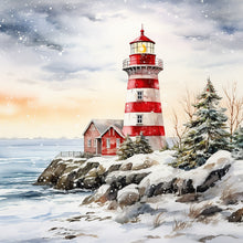 Load image into Gallery viewer, Christmas Winter Snowflake Lighthouse 30*30CM(Canvas) Full Round Drill Diamond Painting
