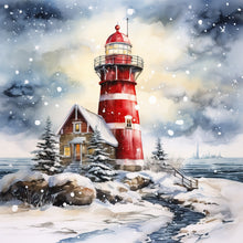 Load image into Gallery viewer, Christmas Winter Snowflake Lighthouse 30*30CM(Canvas) Full Round Drill Diamond Painting
