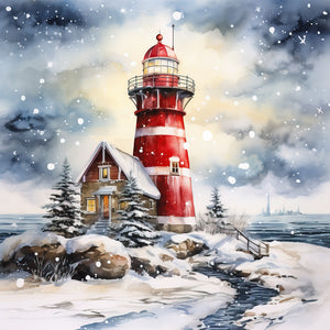 Christmas Winter Snowflake Lighthouse 30*30CM(Canvas) Full Round Drill Diamond Painting