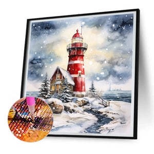 Christmas Winter Snowflake Lighthouse 30*30CM(Canvas) Full Round Drill Diamond Painting