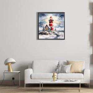 Christmas Winter Snowflake Lighthouse 30*30CM(Canvas) Full Round Drill Diamond Painting