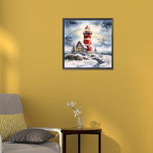 Load image into Gallery viewer, Christmas Winter Snowflake Lighthouse 30*30CM(Canvas) Full Round Drill Diamond Painting
