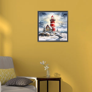 Christmas Winter Snowflake Lighthouse 30*30CM(Canvas) Full Round Drill Diamond Painting