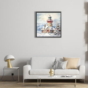 Christmas Winter Snowflake Lighthouse 30*30CM(Canvas) Full Round Drill Diamond Painting