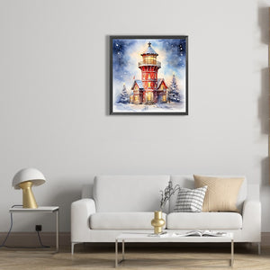 Christmas Winter Snowflake Lighthouse 30*30CM(Canvas) Full Round Drill Diamond Painting