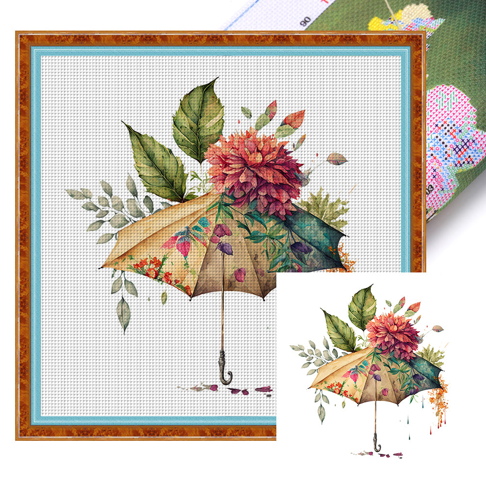 Flower Umbrella (40*40CM) 16CT 2 Stamped Cross Stitch