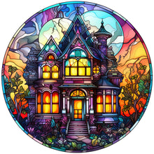 Load image into Gallery viewer, Halloween Pumpkin Skeleton Haunted House Glass Painting 30*30CM(Canvas) Full Round Drill Diamond Painting
