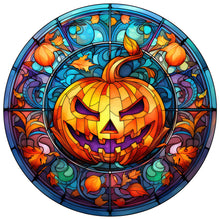 Load image into Gallery viewer, Halloween Pumpkin Skeleton Haunted House Glass Painting 30*30CM(Canvas) Full Round Drill Diamond Painting
