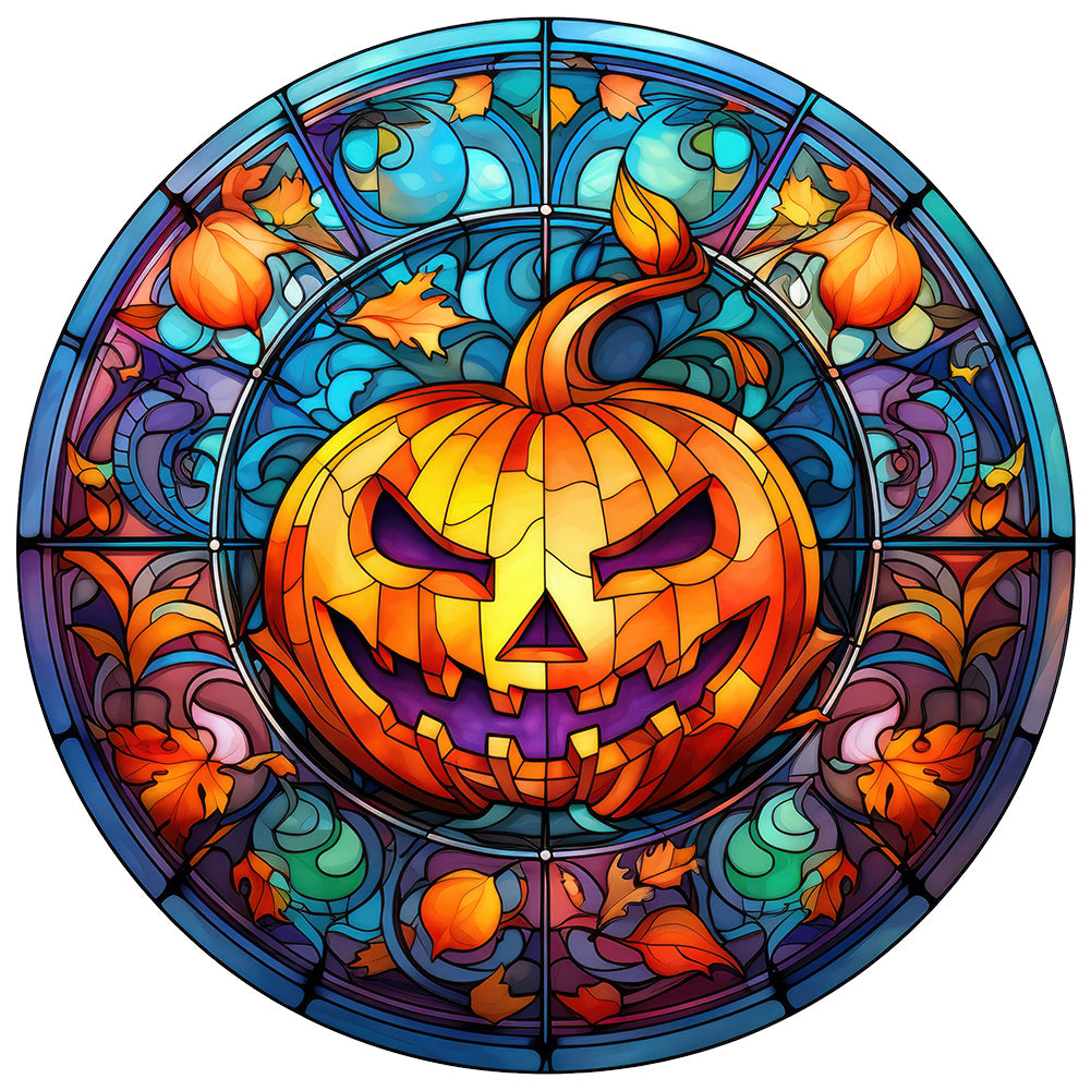 Halloween Pumpkin Skeleton Haunted House Glass Painting 30*30CM(Canvas) Full Round Drill Diamond Painting