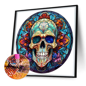 Halloween Pumpkin Skeleton Haunted House Glass Painting 30*30CM(Canvas) Full Round Drill Diamond Painting