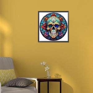 Halloween Pumpkin Skeleton Haunted House Glass Painting 30*30CM(Canvas) Full Round Drill Diamond Painting