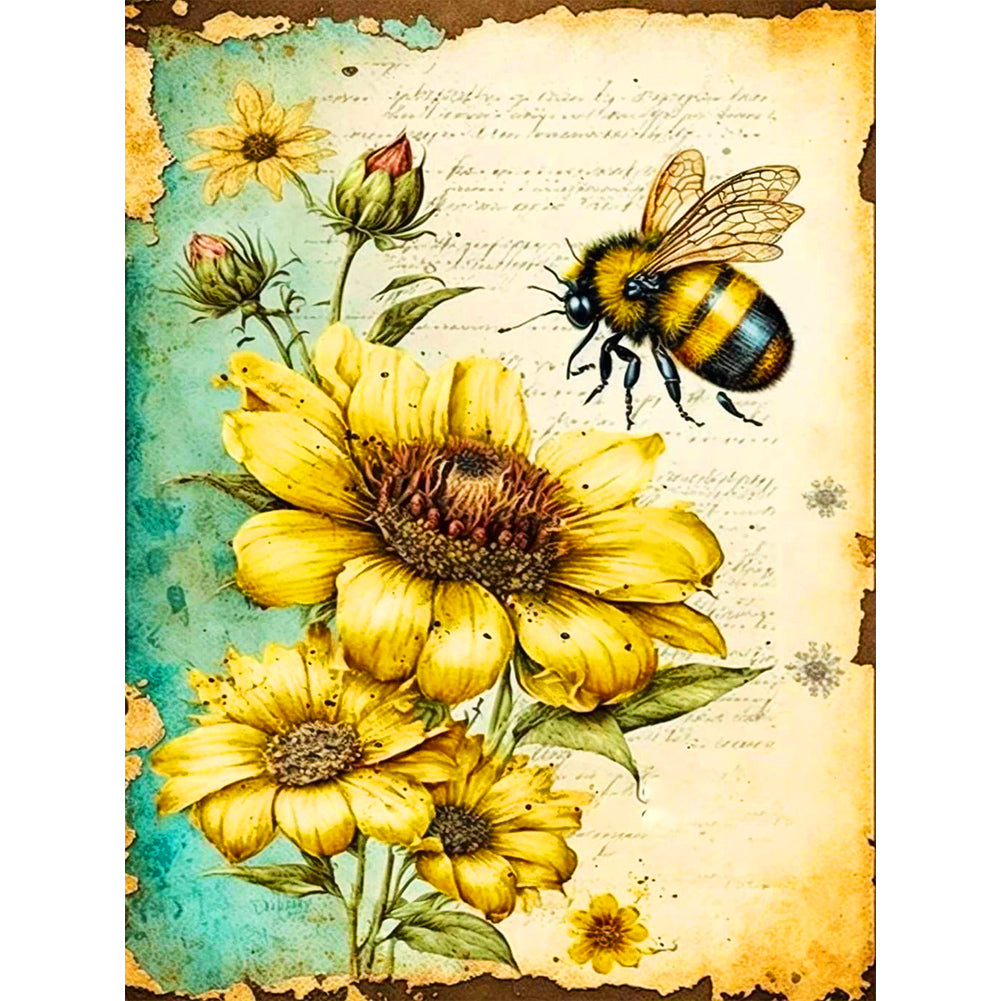 Sunflower And Bee 30*40CM(Canvas) Full Round Drill Diamond Painting