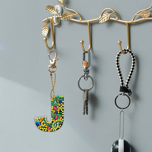 DIY Pocket Mirror Handmade Gem Keychains Letters Lady Bag Pendant (J)