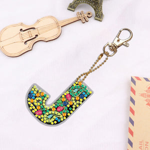 DIY Pocket Mirror Handmade Gem Keychains Letters Lady Bag Pendant (J)
