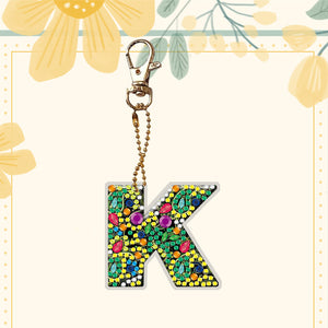DIY Pocket Mirror Handmade Gem Keychains Letters Lady Bag Pendant (K)