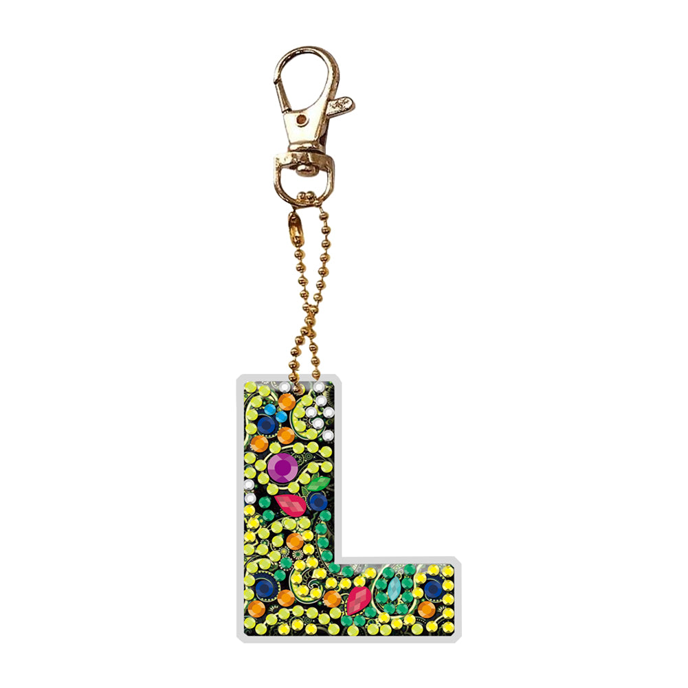 DIY Pocket Mirror Handmade Gem Keychains Letters Lady Bag Pendant (L)