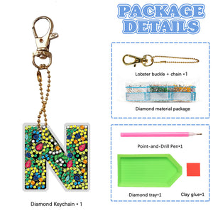 DIY Pocket Mirror Handmade Gem Keychains Letters Lady Bag Pendant (N)