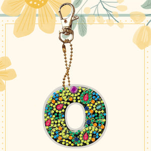 DIY Pocket Mirror Handmade Gem Keychains Letters Lady Bag Pendant (O)