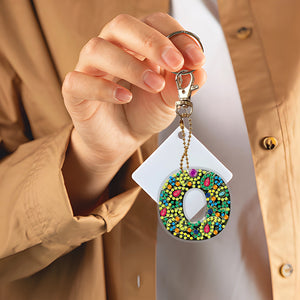 DIY Pocket Mirror Handmade Gem Keychains Letters Lady Bag Pendant (O)