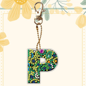 DIY Pocket Mirror Handmade Gem Keychains Letters Lady Bag Pendant (P)